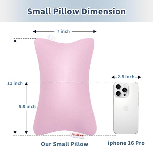 Pro Goleem Small Pillow 11"x7"x2.5" for Camping and Traveling with Name Tag Mini Tiny Pillow for Toddler Sleeping and Chair Car Air Nap Neck Lumbar Knee Rest Pillows, Pink - color: Pink