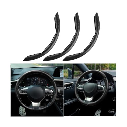 Mandark 3PCS Carbon Fiber Car Steering Wheel Cover, Anti-Skid Leather Vehicle Segmented Steer Wheel Protector, Auto Interior Protection Guard Accessories, Universal for Most Cars (Black) - color: Black