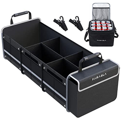 Waterproof Trunk Organizer with Insulated Leakproof Cooler Bag, Foldable Cover, Adjustable Securing Straps (Black)