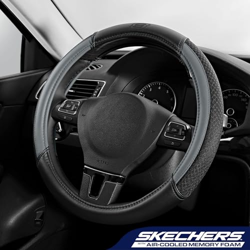 Skechers Air-Cooled Steering Wheel Cover,Leather Car Steering Wheel Cover Universal Fit 14" 1/2-15" Car Wheel Protector for Men Women Fit Suvs,Vans,Sedans,Car,Trucks,Gray - color: Grey