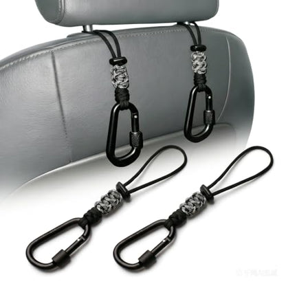 Car Seat Back Hooks 2 Pack - Heavy Duty Rope & Metal Buckle Car Hangers, No Wobble Multi-Purpose Organizer for Grocery Bags, Backpacks, Umbrellas, Trash Bags (Fit Most Vehicles) Black - color: Black