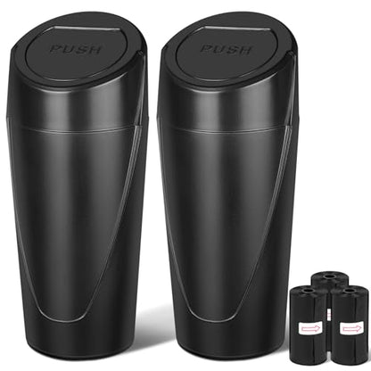 Car Trash Can, 2 Packs Mini Car Trash Bin with Lid, Leakproof Cup Holder Car Garbage Can with 60 Trash Bags, Vehicle Front Back Seat Organizers and Storage for Car, Home, Office, Black - color: Black