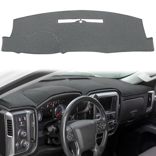 Dash Cover Custom Fit for 2014-2018 Chevy Chevrolet Silverado/GMC Sierra 1500,2015-2019 Chevy Silverado/GMC Sierra 2500HD 3500HD,Dashboard Pad Carpet no Forward Collision Alert(14-18, Dark Gray) Y32 - color: gray