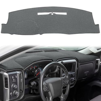 Dash Cover Custom Fit for 2014-2018 Chevy Chevrolet Silverado/GMC Sierra 1500,2015-2019 Chevy Silverado/GMC Sierra 2500HD 3500HD,Dashboard Pad Carpet no Forward Collision Alert(14-18, Dark Gray) Y32 - color: gray
