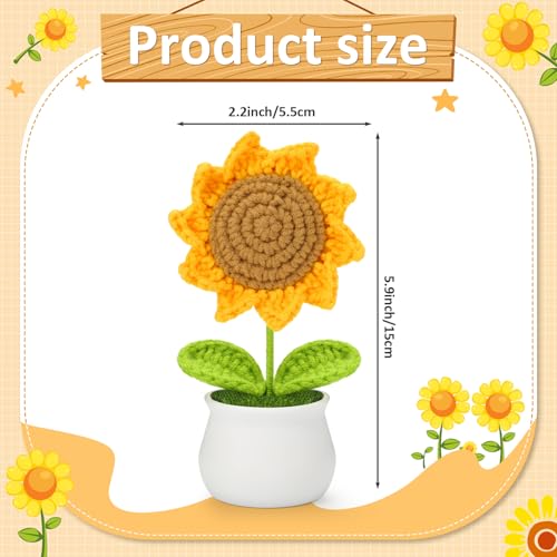 Crochet Flowers Sunflower for Home Office Desk Decor, Funny Crochet Sunflower Gifts for Women Teacher Mom Birthday Gifts for Women Her Wife Coworker Friends