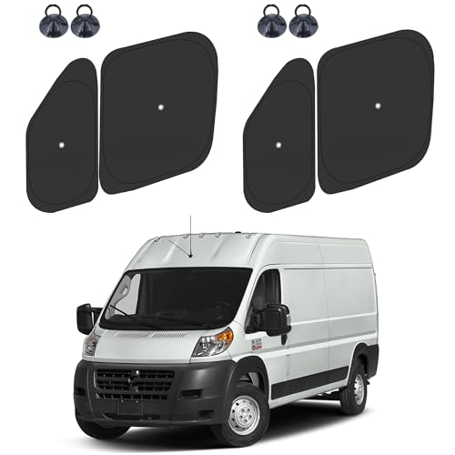 Front Side Window Sun Shade for 2014-2025 Dodge RAM ProMaster Full Size Cargo Van, Foldable Window Sunshade Sun Visor Protector, Side Window Shades Sun Shield Blocks UV Rays Heat, Pack of 4 - size: Silver & Black-Fit 2014-2025 Dodge RAM ProMaster