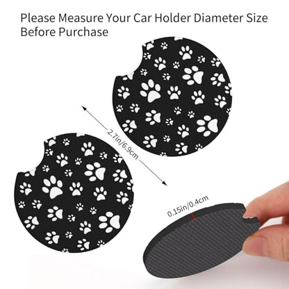 Black and White Dog Cat Paw Print Steering Wheel Cover for Women Men with 2 Pcs Car Coasters, 15 Inches Neoprene Anti-Slip Cute Universal Car Accessories Protective Cover for Vehicle - color: Black And White Paw Print