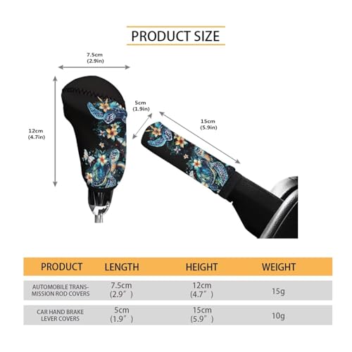 Bulopur Car Shifter Gear Hand Brake Trim Cover Set for Most Cars Van SUV Sedan Truck Auto Accessories - color: Boho Floral Sea Turtle