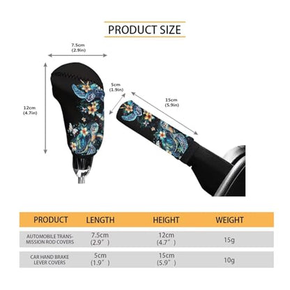 Bulopur Car Shifter Gear Hand Brake Trim Cover Set for Most Cars Van SUV Sedan Truck Auto Accessories - color: Boho Floral Sea Turtle