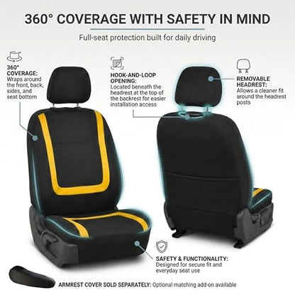FH Group Car Seat Covers Unique Flat Cloth Full Set Automotive Seat Covers Front Set and Rear Solid Bench Yellow Black Seat Covers w. Gift Universal Fit Interior Accessories for Cars Trucks and SUVs - color: Yellow