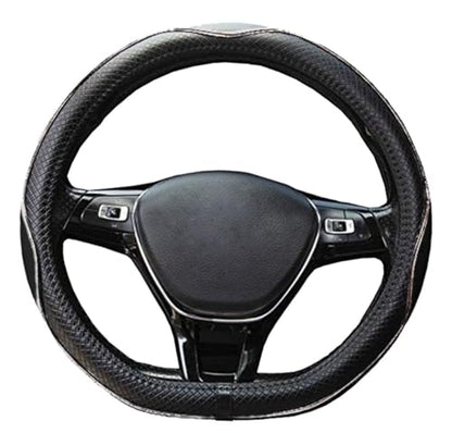 Mayco Bell Flat Bottom Steering Wheel Cover Anti-Slip,Safety,Soft,Breathable,Durable,Full Surround,Comfortable Grip Microfiber Leather (D Shape, Black White)