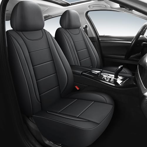 HChengkikz Car Seat Covers, Quilting Leather Seat Cover Two Front Seats, Waterproof Faux Leather Automotive Seat Covers for Cars, Universal Car Interior Fit for Suvs, Trucks, Airbag Compatible (2PCS) - color: N4 Black, size: Front Seat