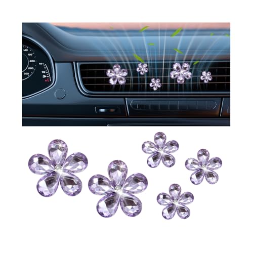 Zpana Bling Daisy Flower Car Air Vent Clips, 5PCS Sparkling Crystal Rhinestone Cute Vehicle Air Conditioning Clamp, Diamond Auto Air Outlet Clip Decor for Women Girls, Universal Fit (Purple) - color: Purple