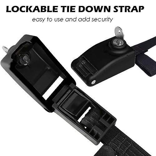 2 Pack Lockable Tie Down Strap, with 3 Stainless Steel Cables, for Lashing Locking Kayak, Bike, Surfboard, 10 Feet Each - color: Black