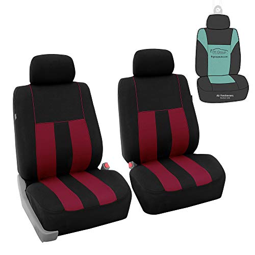 FH Group Car Seat Cover Front Set Striking Striped Car Seat Covers with Front Seat Covers and Rear Split Bench, Universal Fit Interior Accessories for Cars, Trucks, and SUVs – Burgundy - color: Burgundy, size: Front Set