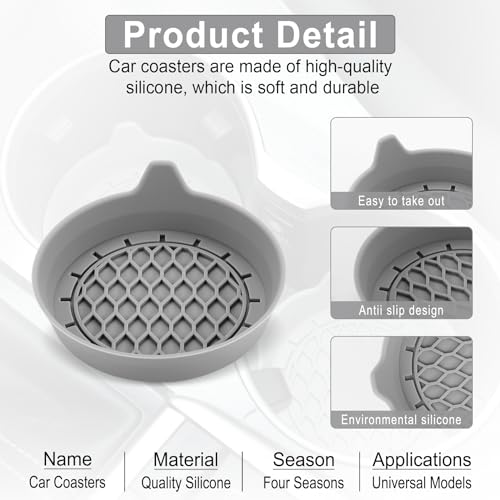 SINGARO Car Cup Holder Coaster, Silicone Cup Holder Insert, Universal Non-Slip Cup Holders, Car Accessories Interior for Women and Man 4 Pack Gray - color: Gray