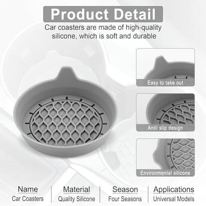 SINGARO Car Cup Holder Coaster, Silicone Cup Holder Insert, Universal Non-Slip Cup Holders, Car Accessories Interior for Women and Man 4 Pack Gray - color: Gray