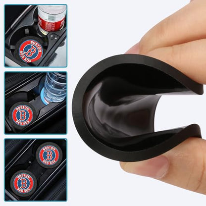 Baseball Fans Car Cup Holder Coasters for Boston Red Sox Fans, 2 Pack Red Sox Silicone Non-Slip Cup Mats, 2.75" Car Cup Holder Inserts for Auto Interior - color: Dre166dso