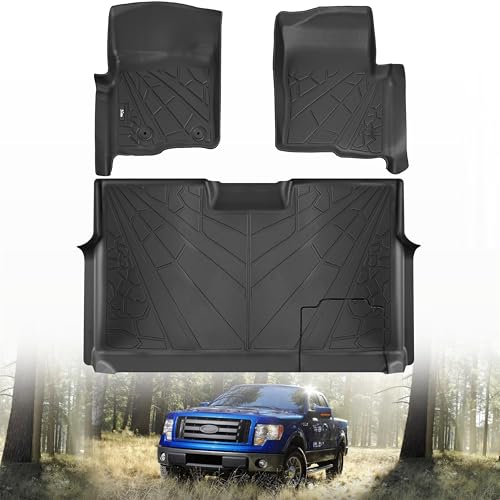 KARPAL Floor Mats for 2010-2014 Ford F150 SuperCrew with 1st Row Bucket Seat, Custom Fit TPE All Weather Ford F-150 Accessories 1st & 2nd Row Floor Liner - style: 2010-2014 | For Ford F-150 | 1st & 2nd Row