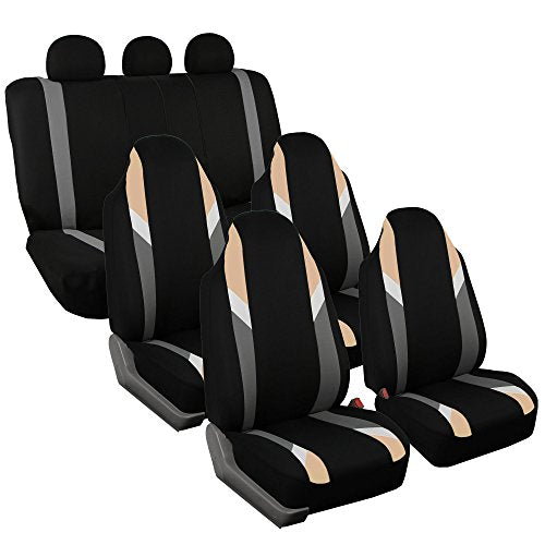 FH Group Three Row 7 Seater - Premium Modernistic Seat Covers - Fit Most Car, Truck, SUV, & Van Beige/Black - color: Beige, style: 7 Seater