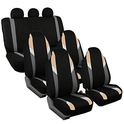 FH Group Three Row 7 Seater - Premium Modernistic Seat Covers - Fit Most Car, Truck, SUV, & Van Beige/Black - color: Beige, style: 7 Seater