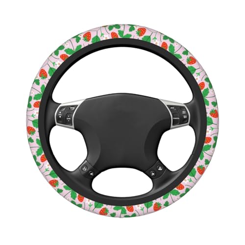 Strawberry Steering Wheel Cover for Women Elastic Rubber Steering Wheel Universal 15 Inch Fit for Cars, Auto, SUVs - color: Strawberry