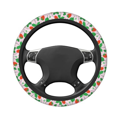 Strawberry Steering Wheel Cover for Women Elastic Rubber Steering Wheel Universal 15 Inch Fit for Cars, Auto, SUVs - color: Strawberry