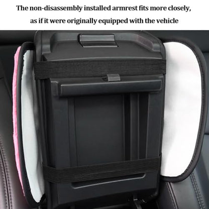 Car Armrest Cover, Soft Fluffy Leather Plush Vehicle Center Console Pad with 2 Storage Bags, Furry Automotive Interior Arm Rest Seat Box Cushion Protector Accessories, Universal Fit (Black)