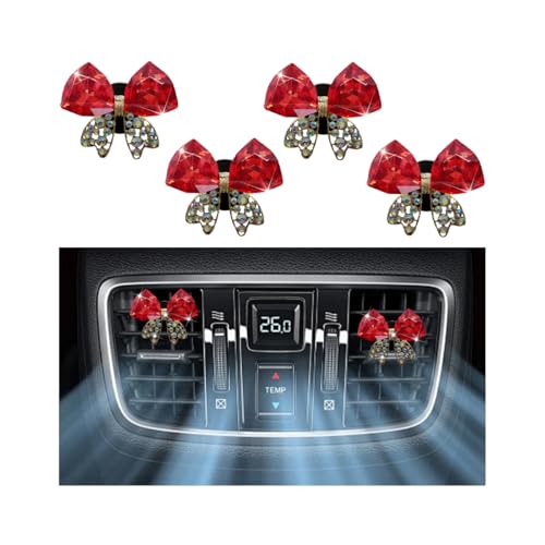 4PCS Bling Car Air Vent Clip, Crystal Rhinestone Butterfly Air Conditioning Outlet Clamp Decor, Shiny Auto Interior Dash Vent Decoration Clip for Women Girls, Universal for Vehicles (Red) - color: Red