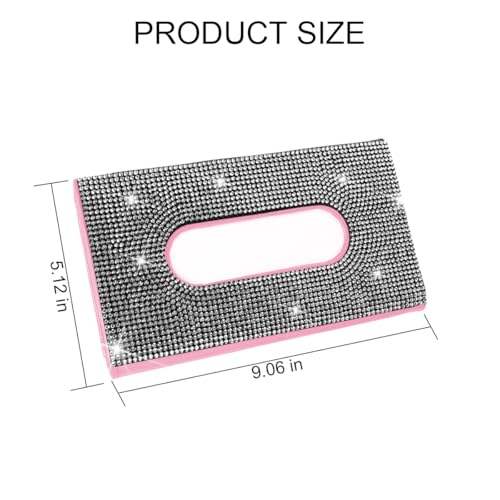 Bling Car Tissue Holder for Sun Visor, Crystal Rhinestone Leather Vehicle Paper Towel Case, Glitter Diamond Auto Napkin Clip Accessories for Women, Universal for SUV, RV, Truck (White/Pink) - color: White+pink