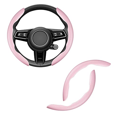 Amiss Car Nappa Leather Steering Wheel Cover, Segmented Steering Wheel Protector, Universal 99% Car Wheel Cover Protector (Pink) - color: pink