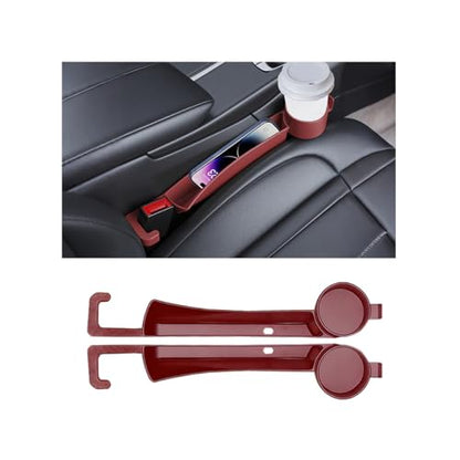 2PCS Car Seat Gap Filler, Soft Carbon Fiber Vehicle Between Seat and Console Organizer with Cup Holder, Prevent Falling Automotive Interior Chair Gap Plug, Universal Fit (Red) - color: Red