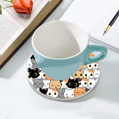 Cat Steering Wheel Cover for Women Men with 2 Pcs Car Coasters, Universal 14.5-15 Inch Cute Steering Wheel Covers Non-Slip Car Accessories for Girls - color: cat0