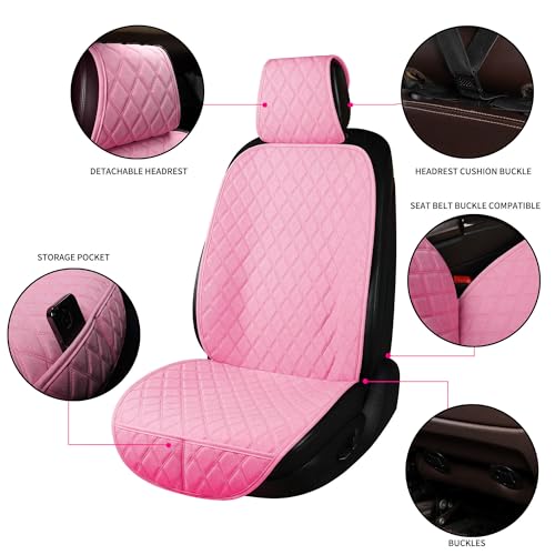 2PCS Linen Front Seat Covers for Cars Sideless Seat Covers Breathable Cloth Fabric Car Seat Protector Universal Fit Most Automotive, SUV, Trucks, Van(Pink) - color: LINEN PINK