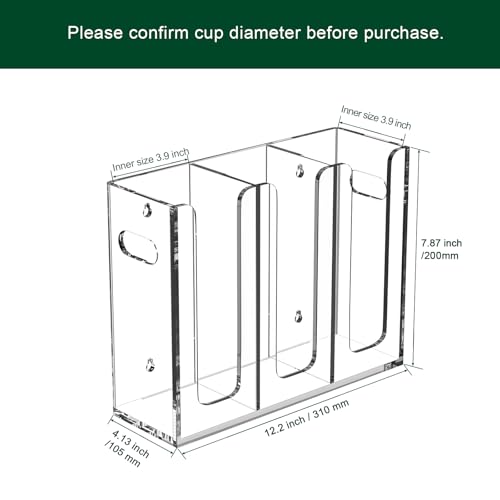 Disposable Coffee Cup Dispenser with Handles, Countertop or Wall Mount Hot/Cold Drink Cup and Lid Holder - Bathroom/Kitchen/Office Acrylic Cup Lid Storage Organizer (3 Compartments, Clear)