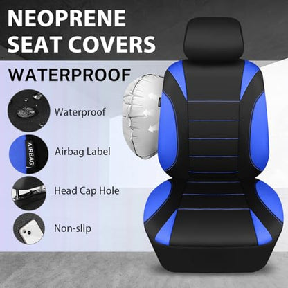 CAR PASS Neoprene Wetsuit Seat Covers, Waterproof Car Seat Covers Front with 5mm Composite EVA, Universal Fit for Car,Sedan SUV Trucks Anti Slip, Airbag Compatible(Black and Blue - color: Blue front
