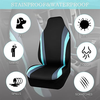 CAR PASS AquaShield Neoprene Waterproof Car Seat Covers Front Seats Only, High Back Bucket Seat Covers,Airbag Compatible,Seat Covers for Women Girl, Universal Fit for Auto Truck Van SUV (Black Mint) - color: Black and Mint Blue