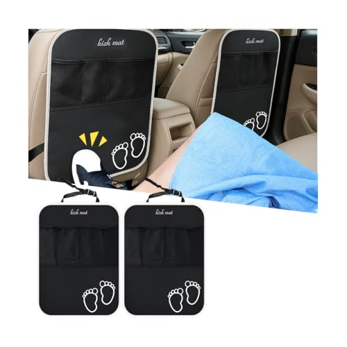 Car Kick Mats Backseat Organizer, 2PCS 2 in 1 Anti Kick Waterproof Back Seat Protector with 2 Storage Pockets, Large Capacity Auto Seat Accecories for Pets Kids, Universal Fit