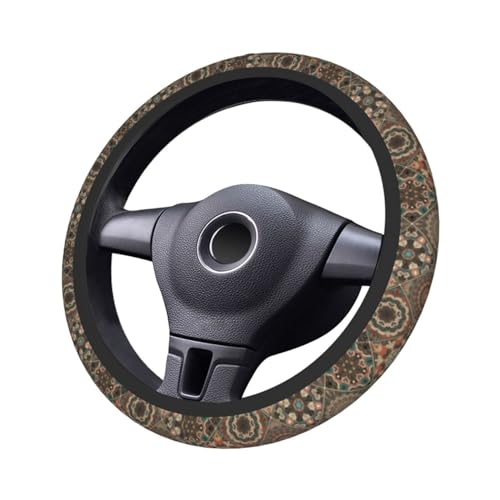 Bohemia Steering Wheel Cover with 2 Car Coasters Non Slip Neoprene for Women Men Universal 15 Inch - color: Bohemia