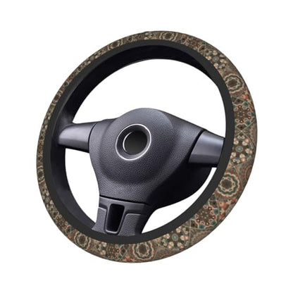 Bohemia Steering Wheel Cover with 2 Car Coasters Non Slip Neoprene for Women Men Universal 15 Inch - color: Bohemia