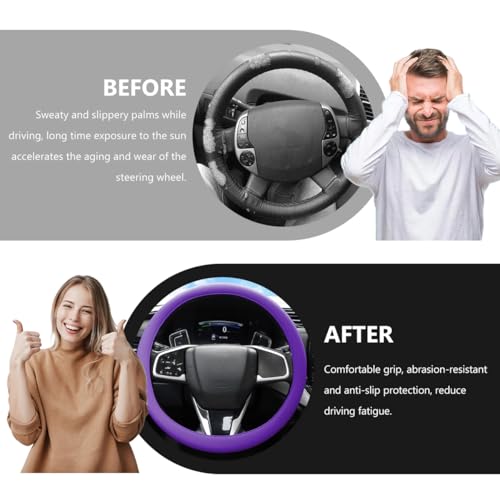 Car Steering Wheel Cover, 13 to 14 Inches Non-Slip Soft Silicone Steering Wheel Protector, Stretchable Elastic Steering Wheel Cover Fits Most Cars for Men and Women (Dark Purple) - color: Dark Purple