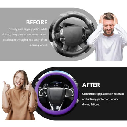 Car Steering Wheel Cover, 13 to 14 Inches Non-Slip Soft Silicone Steering Wheel Protector, Stretchable Elastic Steering Wheel Cover Fits Most Cars for Men and Women (Dark Purple) - color: Dark Purple