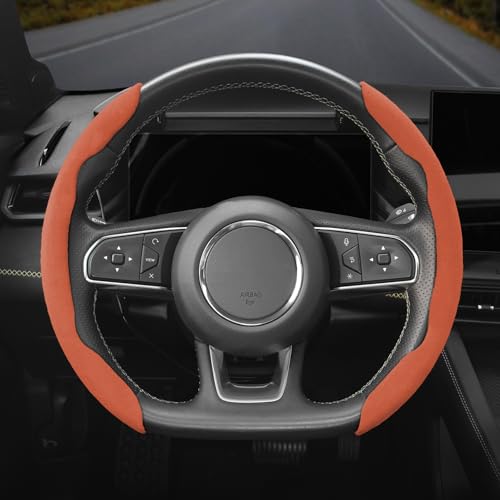 Suede Thin Car Steering Wheel Cover, 2 Piece, Suitable for Round and D Shaped Steering Wheels, Orange - color: Orange, size: 2pcs: Fits Round/D-Shaped Steering Wheels