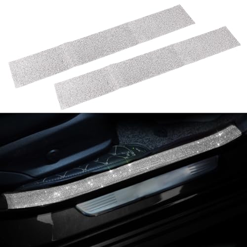 2PCS Car Door Edge Entry Guard, Bling Rhinestone Car Anti-Collision Adhesive Sticker Strip, Door Sill Strip for Rear Bumper Car SUV, Threshold Protective Stickers for Women (White) - color: White