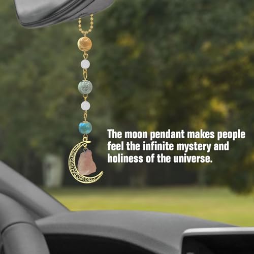 Boho Moon Hanging Car Charm, Crystal Rearview Mirror Pendant, Car Decor for Women, Cute Ceramic Accessory