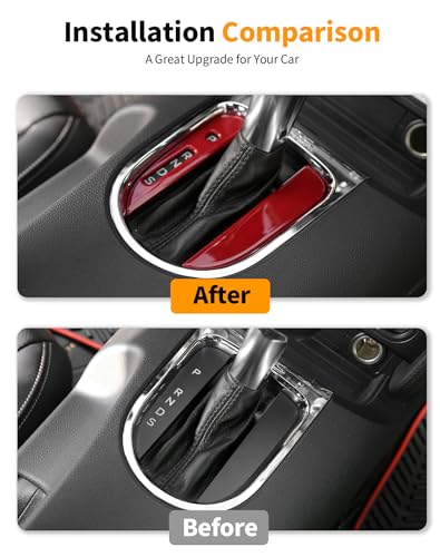 Interior Gear Shift Panel Frame Cover Trim Accessories Compatible with Ford Mustang 2015 2016 2017 2018 2019 2020 2021 2022 2023, Red