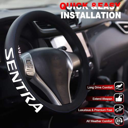 XITER Leather Steering Wheel Cover for Sentra 2013-2019,with Sentra Logo - color: Sentra 2013-2019,With "Sentra" LOGO