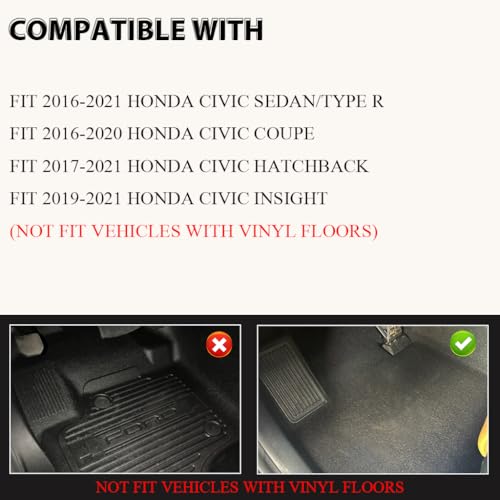 G-PLUS Cargo Liners Compatible with 2016-2021 Honda Civic Sedan/Hatchback 4-Door,Fit 2016-2021 Honda Civic Coupe 2 Door,Floor Liners Interior Accessories Floor Liner - size: Fit Honda Civic 16-21 | 3PCS
