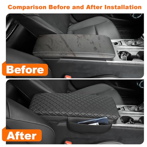 Center Console Armrest Cover for Toyota Camry 2025 2026 Accessories Arm Rest Pad Console Cushion Lid Middle Console Protector Black Leather with Pockets