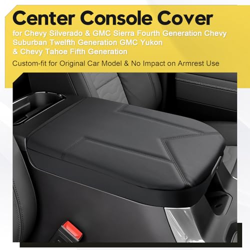 FIILINES Center Console Cover for Silverado & GMC Sierra 2019-2025, Suburban & Yukon & Tahoe 2021-2025 (Only Fit Bucket Seat), Armrest Cover Anti-Scratch Accessories Black - size: For Silverado & GMC Sierra 2019-2026